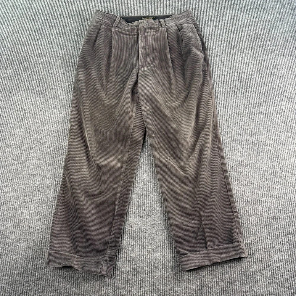 Vintage Banana Republic Pants Men 35x28 Gray Corduroy Pleated Cuffed Smithfield